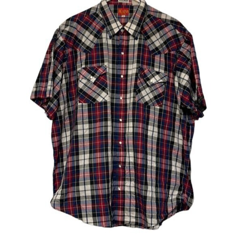 Ely Plains S/S Western Button Down Shirt Pearl Snaps Red Blue BIG MAN Size 2XL